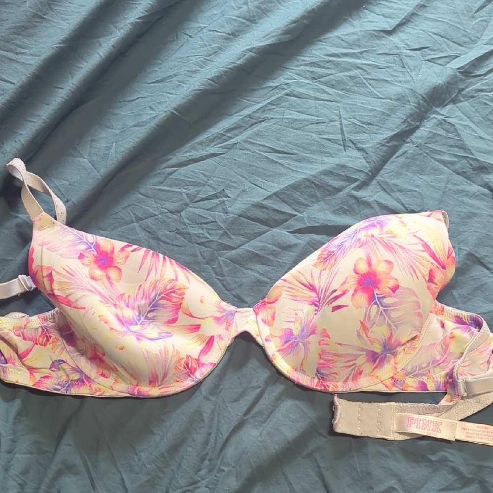 PINK Victoria's Secret Pink and Purple Floral Bra with Underwire Support